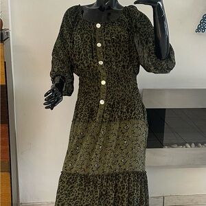 Bohemian Elegant Olive Leopard Print Dress